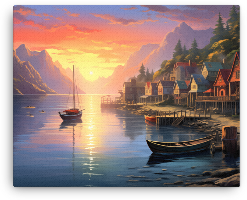 Coastal Village at Dawn Canvas wall art