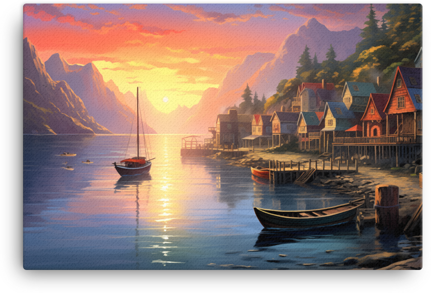 Coastal Village at Dawn Canvas wall art