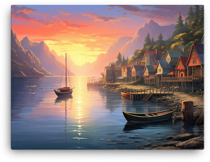 Coastal Village at Dawn Canvas wall art