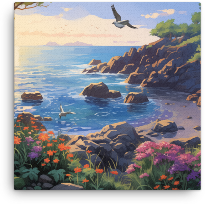 Coastal Wildflowers and Serene Shores Canvas wall art