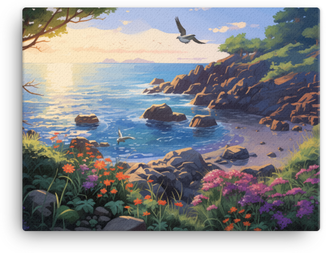 Coastal Wildflowers and Serene Shores Canvas wall art