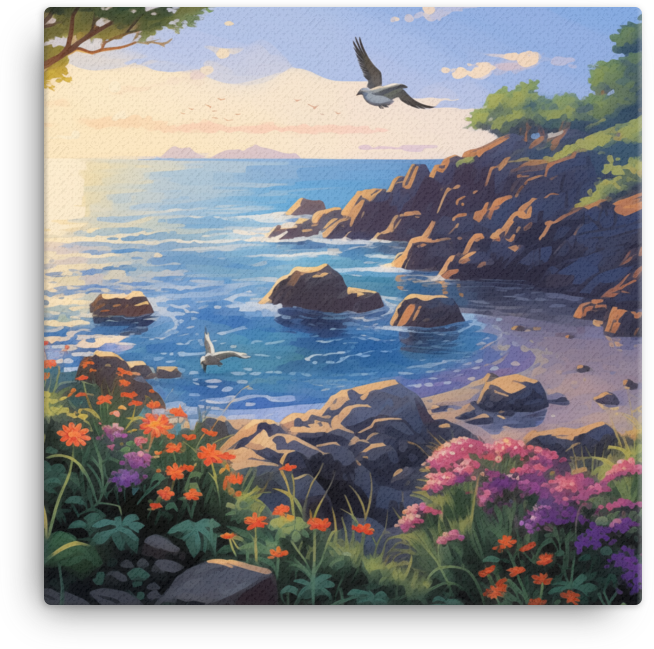 Coastal Wildflowers and Serene Shores Canvas wall art