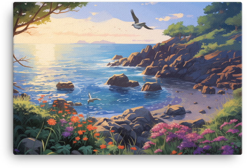 Coastal Wildflowers and Serene Shores Canvas wall art