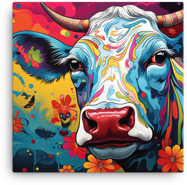 Colorburst Cow Canvas Wall Art