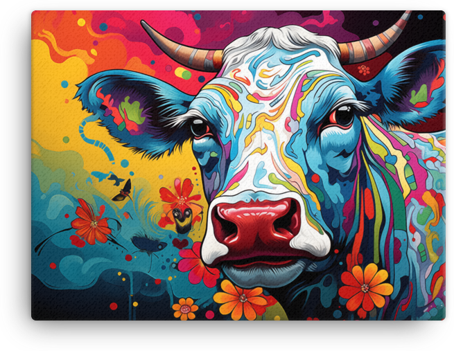 Colorburst Cow Canvas Wall Art