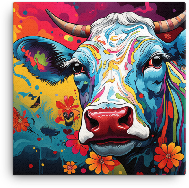 Colorburst Cow Canvas Wall Art
