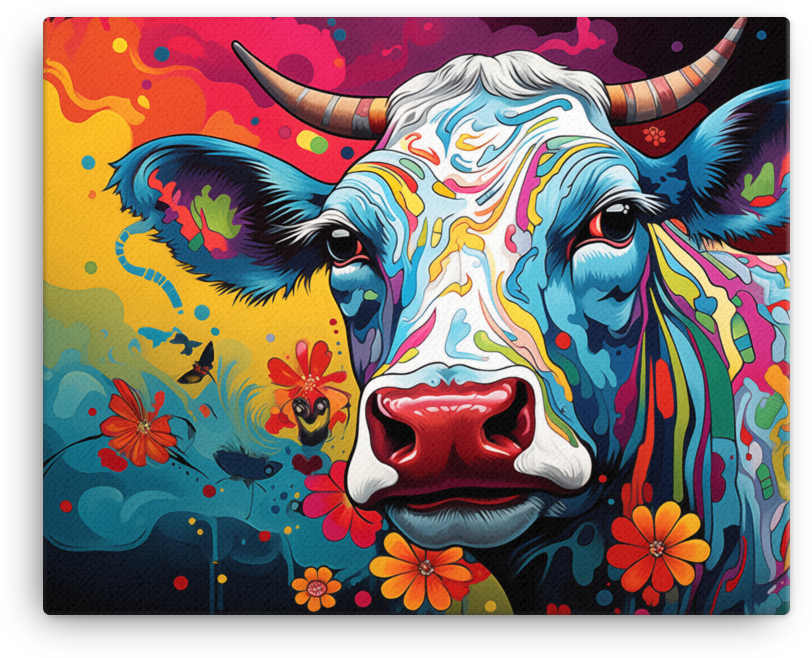 Colorburst Cow Canvas Wall Art