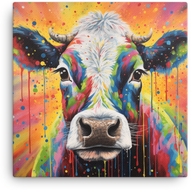 Colorful Drip Graffiti Cow Canvas Wall Art