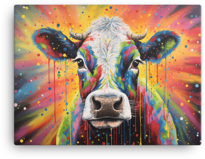 Colorful Drip Graffiti Cow Canvas Wall Art
