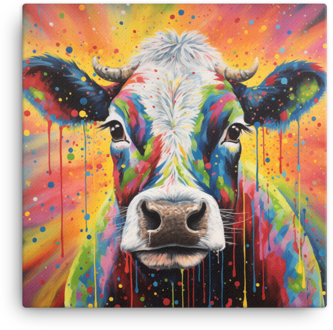 Colorful Drip Graffiti Cow Canvas Wall Art