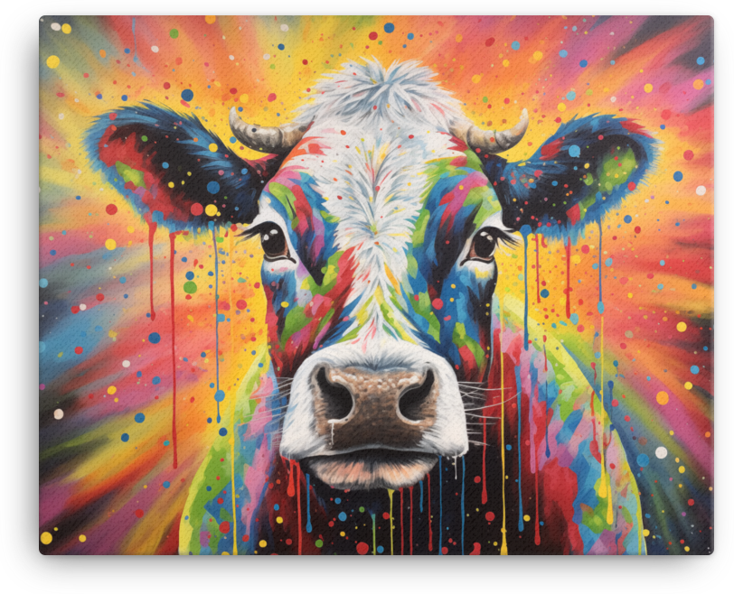 Colorful Drip Graffiti Cow Canvas Wall Art