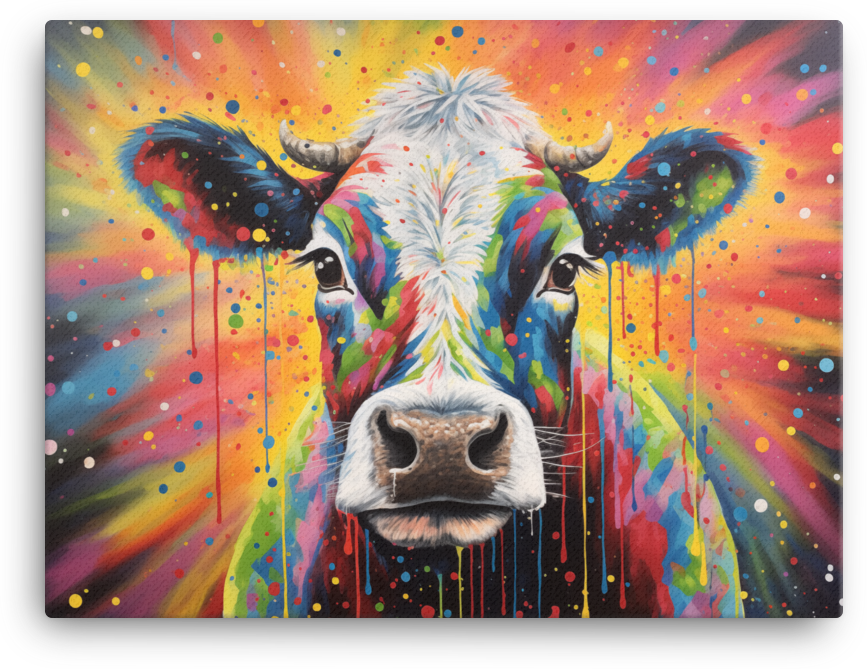 Colorful Drip Graffiti Cow Canvas Wall Art