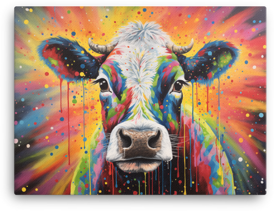 Colorful Drip Graffiti Cow Canvas Wall Art