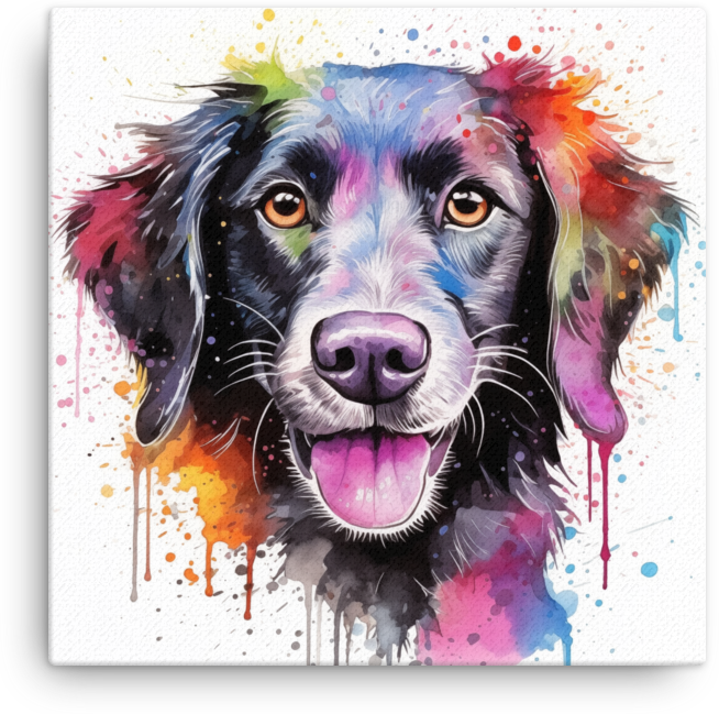 Colorful Splash Watercolor Dog Portrait Canvas