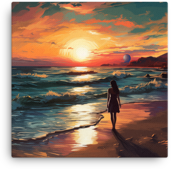 Contemplative Twilight Shoreline Canvas