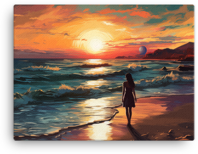 Contemplative Twilight Shoreline Canvas