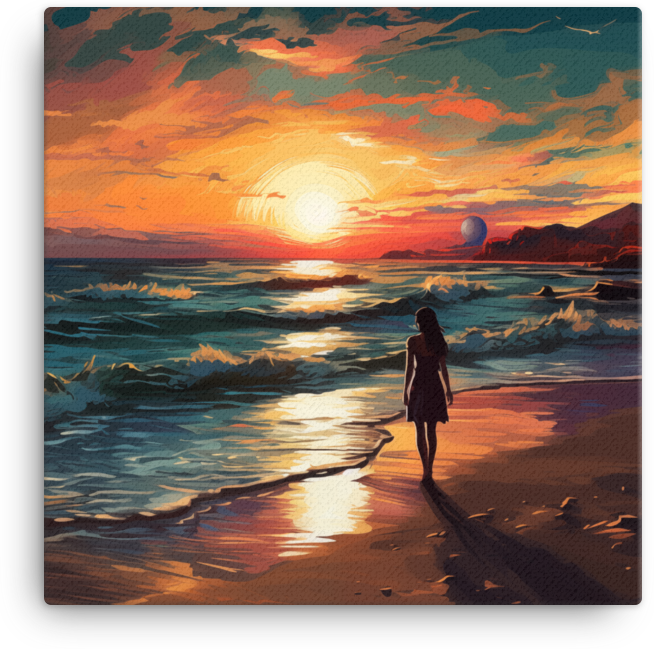Contemplative Twilight Shoreline Canvas