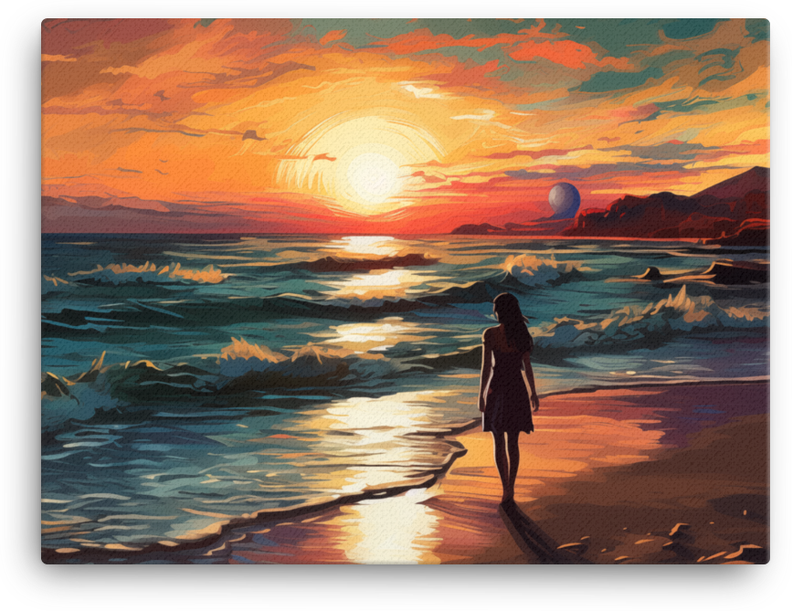 Contemplative Twilight Shoreline Canvas