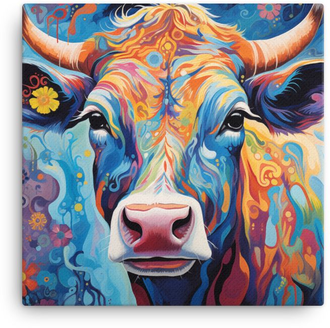 Cosmic Bloom Cow Canvas Wall Art