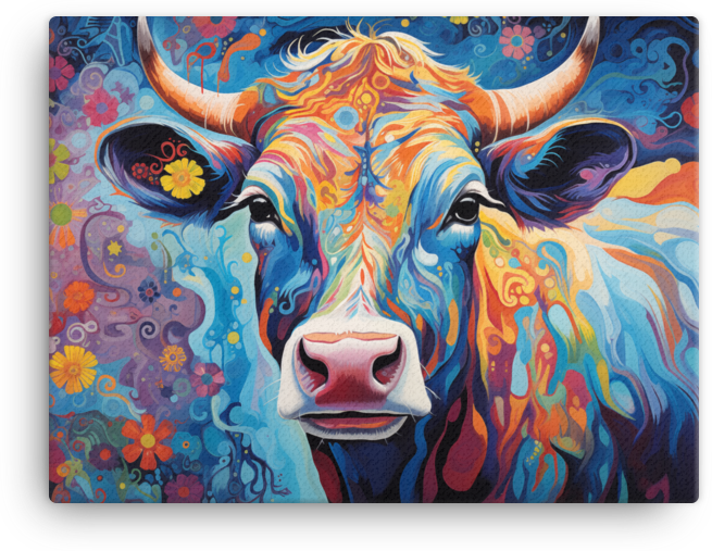 Cosmic Bloom Cow Canvas Wall Art
