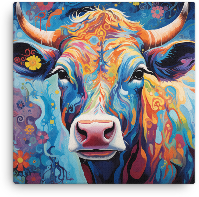 Cosmic Bloom Cow Canvas Wall Art
