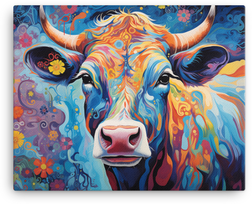 Cosmic Bloom Cow Canvas Wall Art