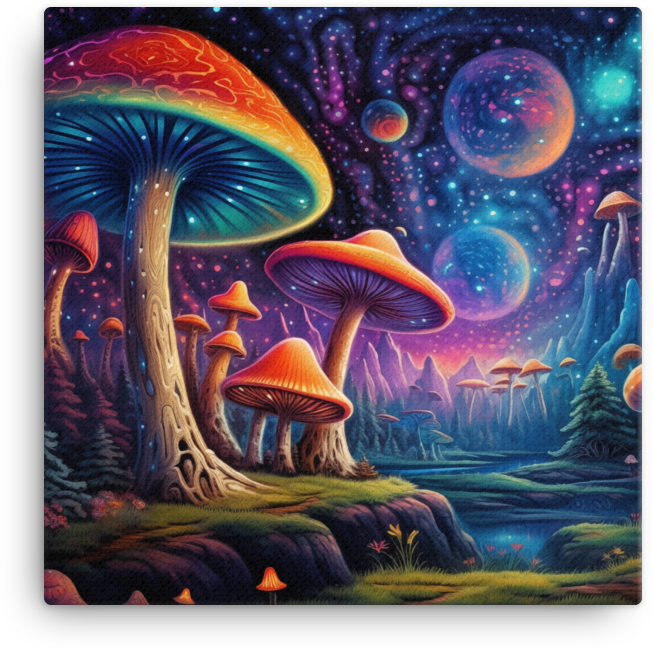 Cosmic Dawn Mushroom Vista Canvas