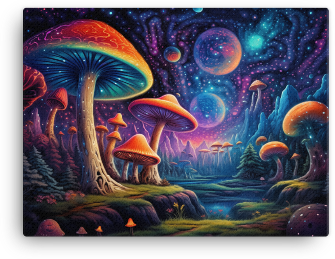 Cosmic Dawn Mushroom Vista Canvas