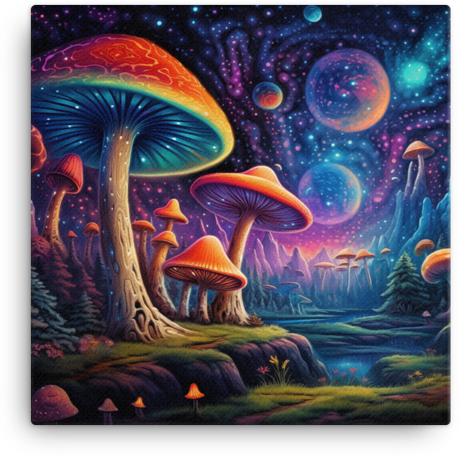 Cosmic Dawn Mushroom Vista Canvas