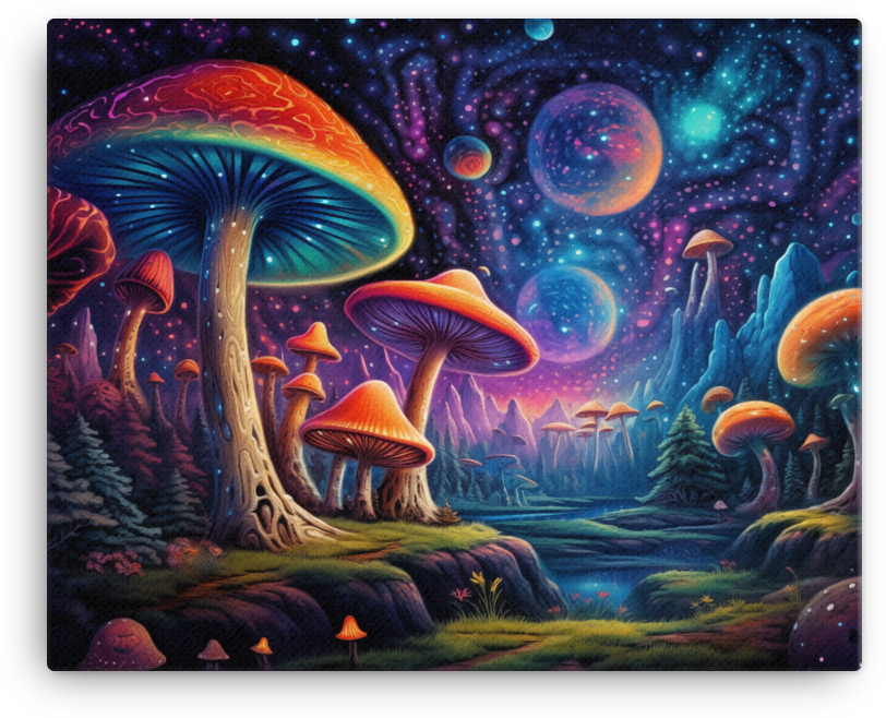 Cosmic Dawn Mushroom Vista Canvas