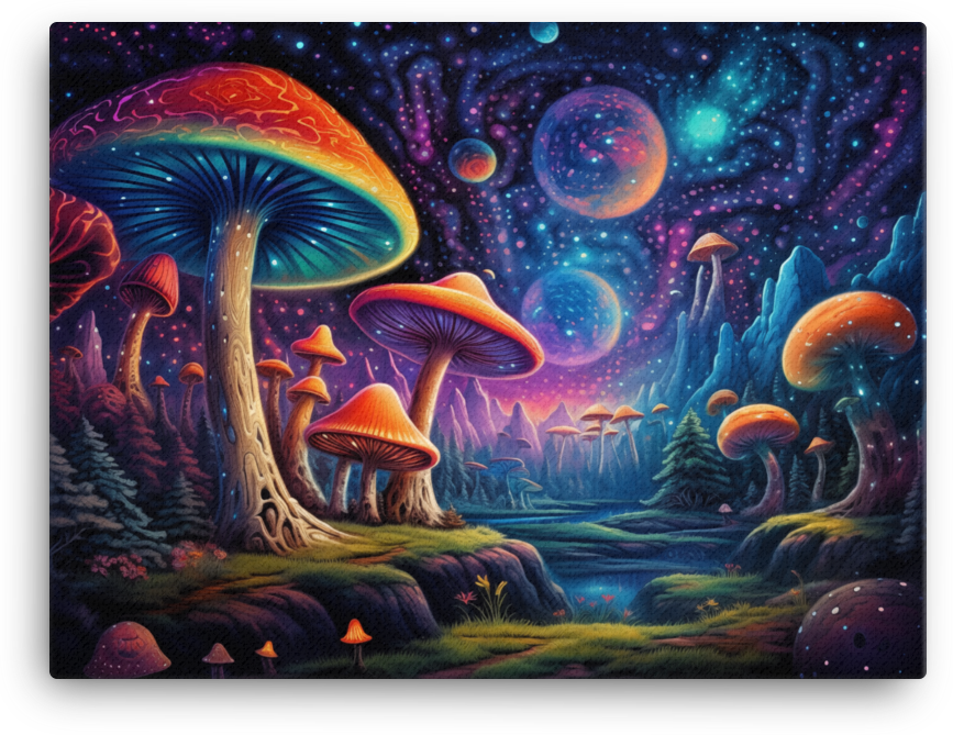 Cosmic Dawn Mushroom Vista Canvas