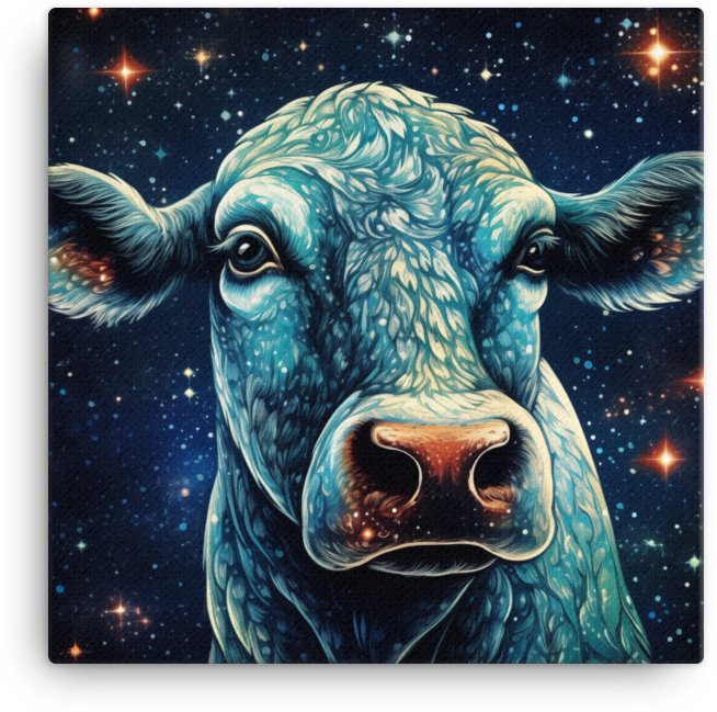 Cosmic Gaze Cow Canvas Wall Art