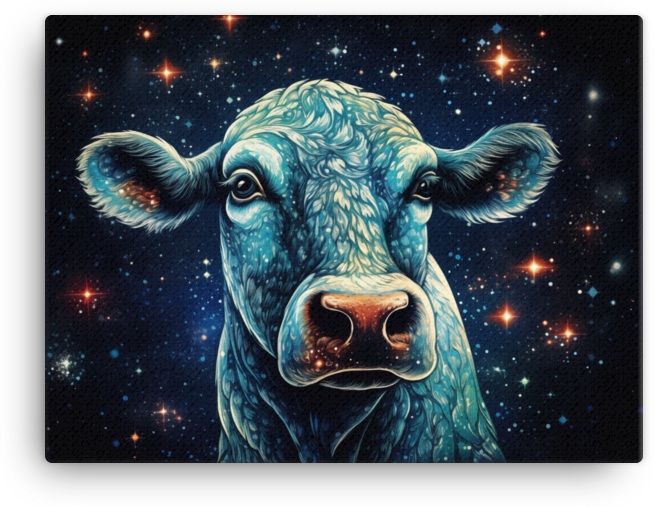 Cosmic Gaze Cow Canvas Wall Art