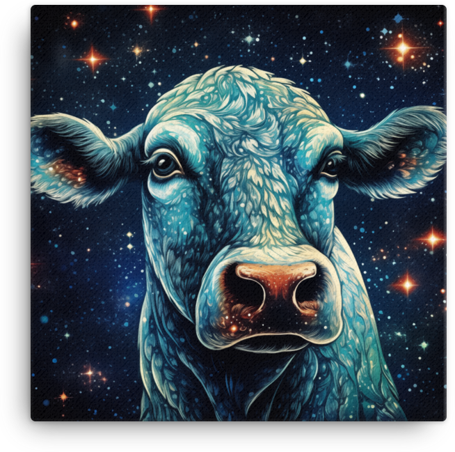 Cosmic Gaze Cow Canvas Wall Art