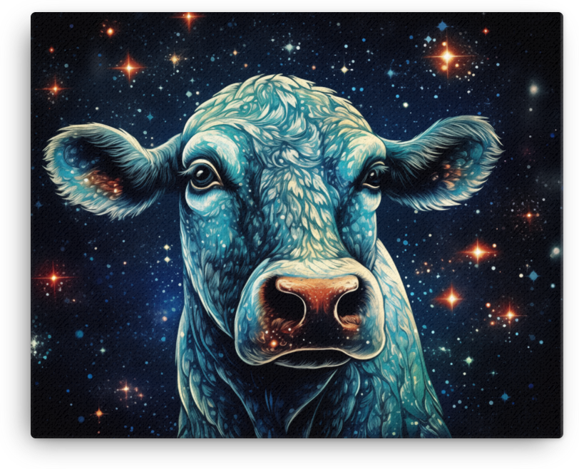 Cosmic Gaze Cow Canvas Wall Art