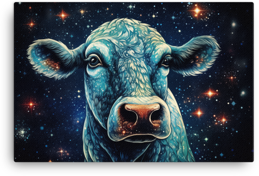 Cosmic Gaze Cow Canvas Wall Art