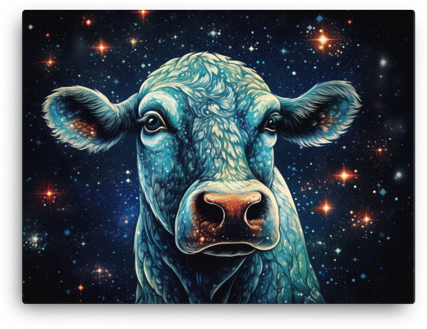 Cosmic Gaze Cow Canvas Wall Art