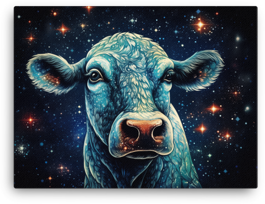 Cosmic Gaze Cow Canvas Wall Art