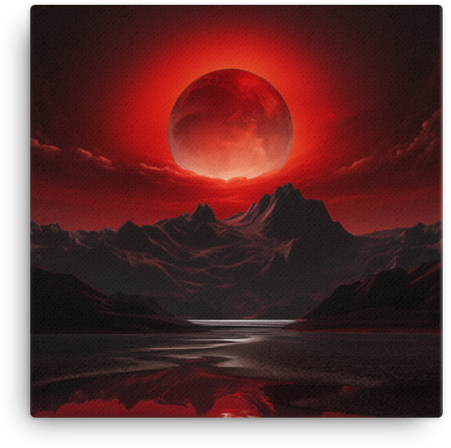 Crimson Eclipse Over Mountainous Terrain Canvas