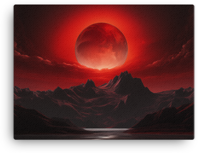 Crimson Eclipse Over Mountainous Terrain Canvas