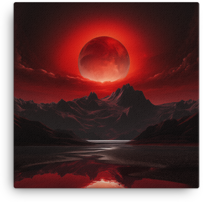 Crimson Eclipse Over Mountainous Terrain Canvas