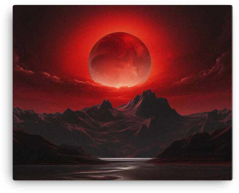 Crimson Eclipse Over Mountainous Terrain Canvas