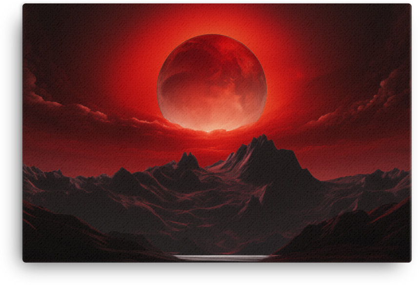 Crimson Eclipse Over Mountainous Terrain Canvas