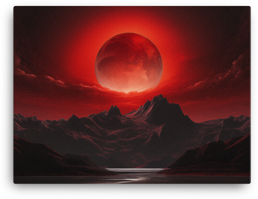 Crimson Eclipse Over Mountainous Terrain Canvas