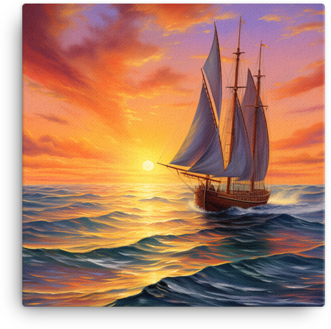 Crimson Skies and Coastal Sails Canvas wall art
