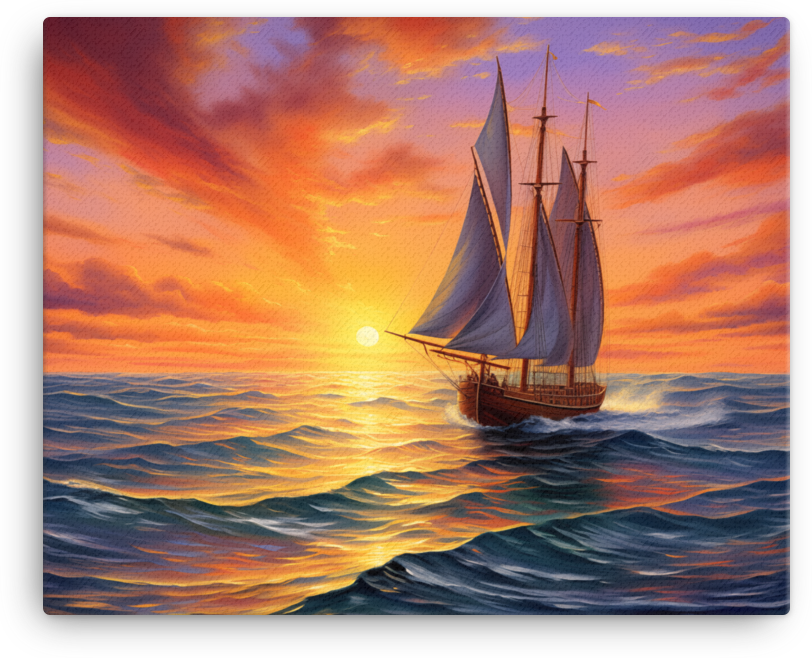 Crimson Skies and Coastal Sails Canvas wall art