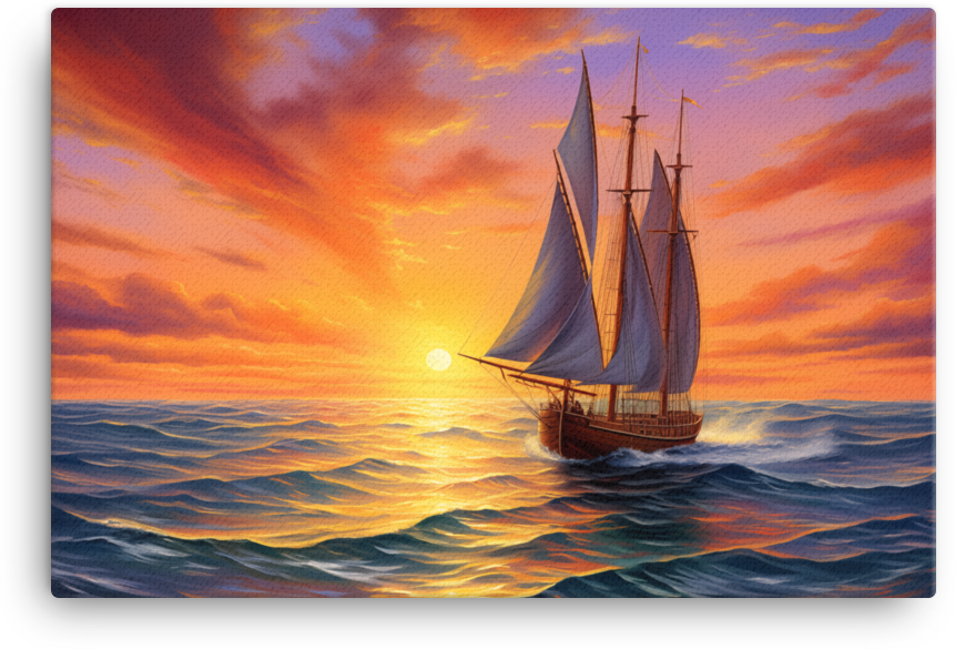Crimson Skies and Coastal Sails Canvas wall art