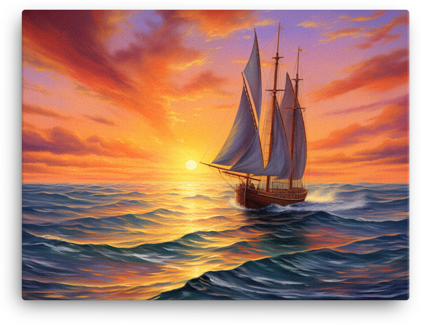 Crimson Skies and Coastal Sails Canvas wall art