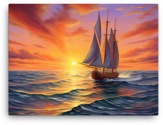 Crimson Skies and Coastal Sails Canvas wall art