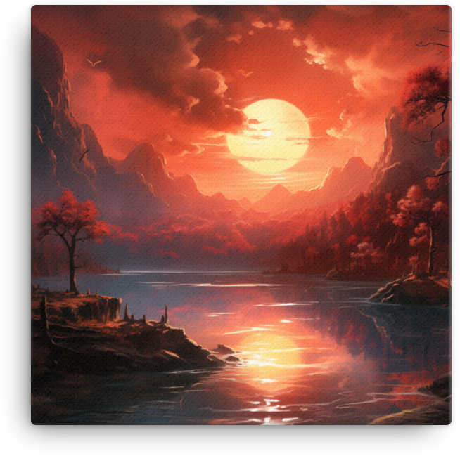 Crimson Sunset Over Mountain Lake Canvas